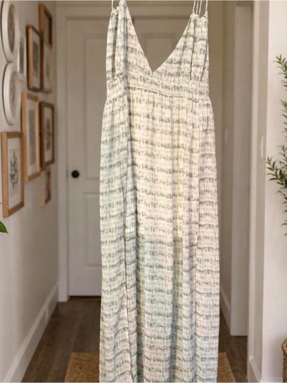 Green and white striped tie dye maxi dress